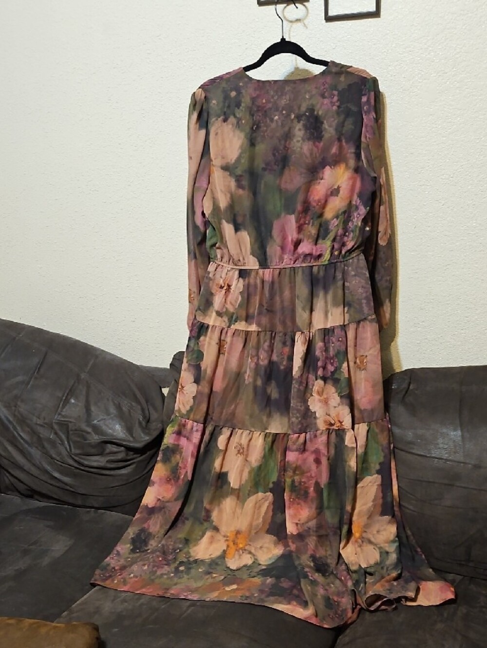 Boho Floral Tiered Maxi Dress in Dusty Rose and Olive by Unknown - Picture 6 of 10